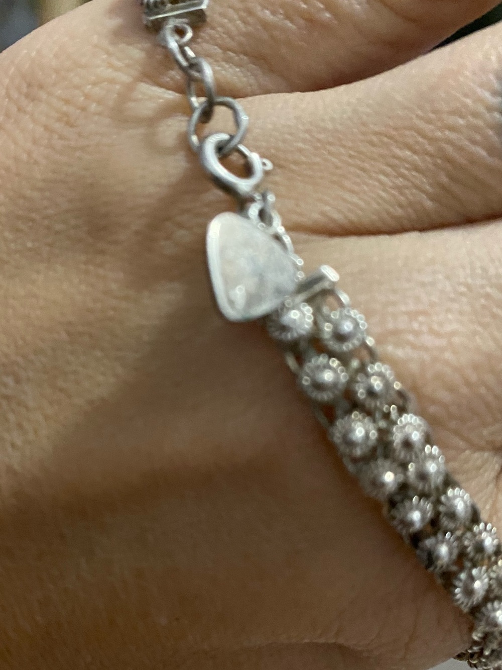 Vintage Sterling Silver Floral Bead Bracelet - Silver